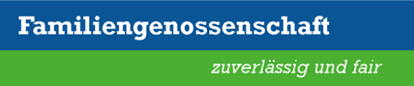 Logo und Claim: Familiengenossenschaft - zuverlässig und fair