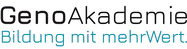 Logo der GenoAkademie. Claim: Bildung mit mehrWert.